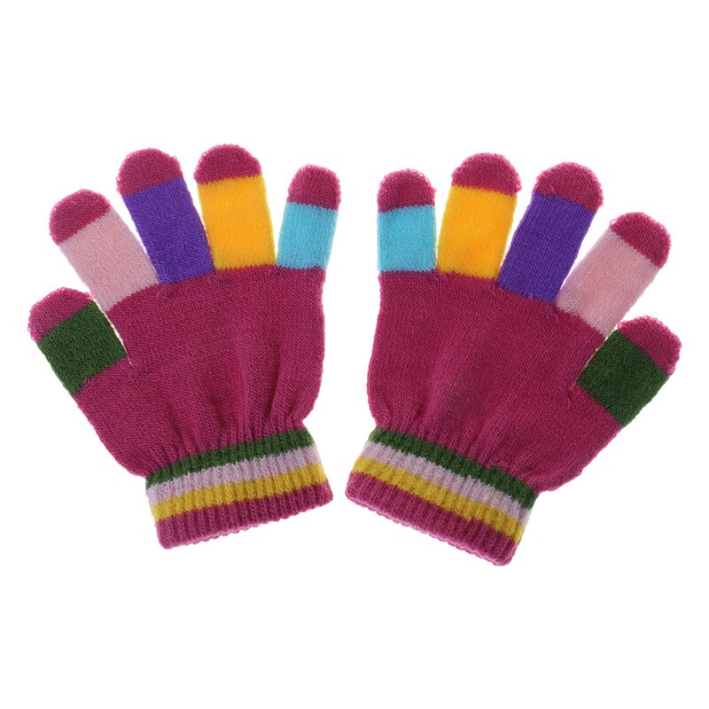 1 Paar Kids Handschoenen Volledige Vinger Warme Winter Kinderen Kleurrijke Streep Gebreide Jongens Meisjes Effen Handschoen Multi Kleur Elastische: HP