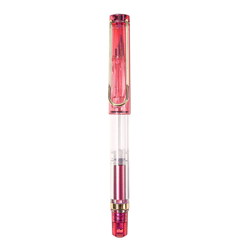 Pluma estilográfica de pistón transparente Wingsung, pluma con Clip de Metal de gran capacidad, material de papelería para Escritura, escuela y oficina, 1 unidad: Rojo