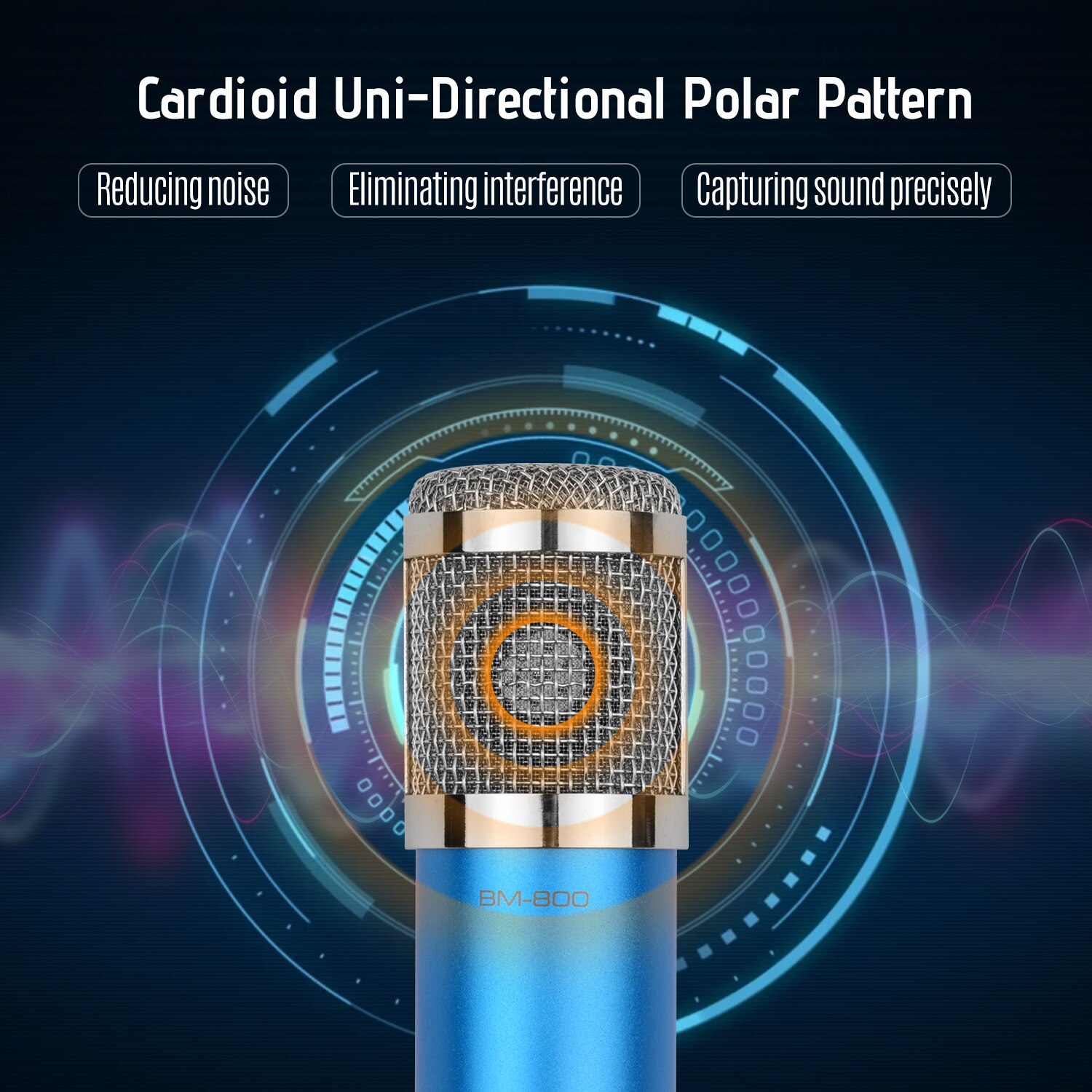 Cardioid Condenser Microphone Kit with Audio Cable Metal Shockproof Clamp High Sensitivity Low Noise Mic