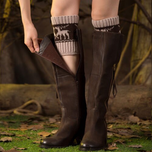 Kvinder varm vinter hæklede støvler manchetter elg strikkede toppers boot sokker benvarmer tegneserie print bomuld