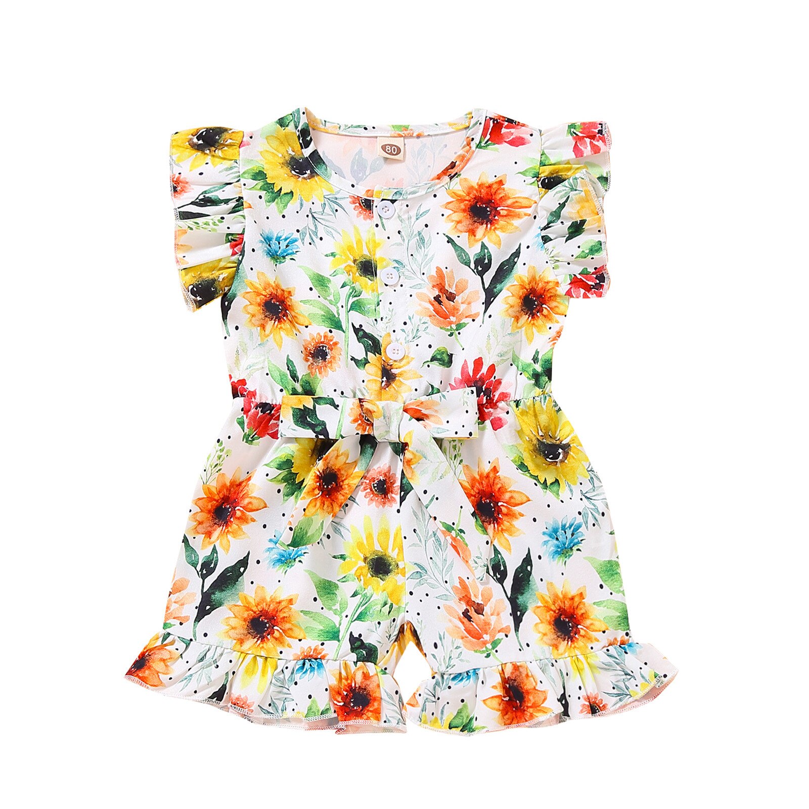 Baby Kleding Peuter Baby Meisjes Mouwloze Bloemen Gedrukt Strik Ruches Romper Jumpsuit Meisje Jongen Bodysuit Bebes Body Pak: White / 6-12 Months