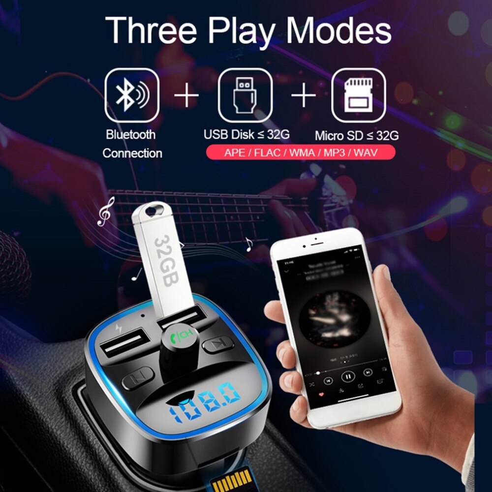 T25 FM transmetteur dans la voiture sans fil Radio transmetteur adaptateur lecteur de musique Kit de voiture 2 Ports USB appel mains libres
