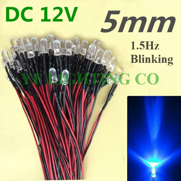 1.5Hz Blinking LED 12V Pre-wired led 5mm round yellow prewired 20cm cable for LED decoration