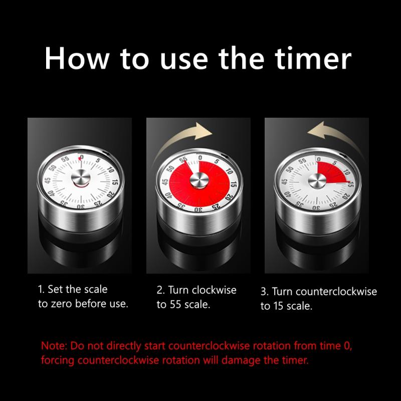 Stainless Steel Kitchen Timer Alarm Cooking Timer Mechanical Round Countdown Magnetic Clock Timer Cooking Clock Alarm