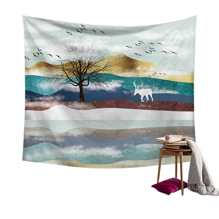 Art Deco Sun Moon Mountain Tapestry Forest Psychedelic Sun Moon Tree Mountain Tapestry Nordic Style Wall Hanging Room Home Decor: A