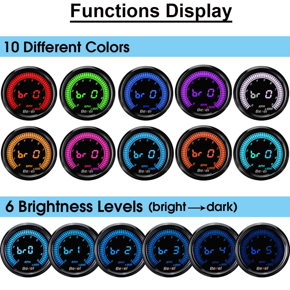 2 Inch 52mm Universal Car Tachometer 12V Tacho Gauge Meter Digital LED Readout Display 0-9000RPM 10 Colors with Mount Bracket