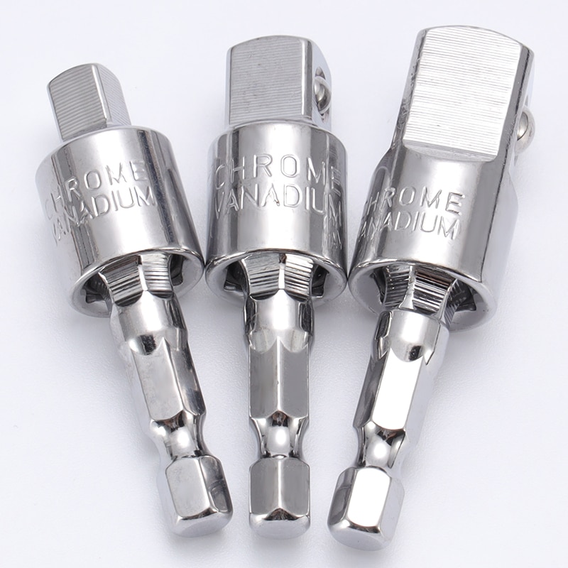 Electric Drill Socket Adapter For Impact Driver With Hex Shank To Square Socket Drill Bits Rotatable Extension 1/2" 3/8" 1/4"