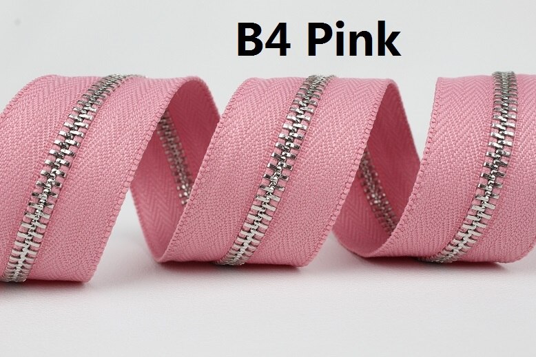 5#  zilveren metalen ritsen, enkele open einde, geelgoud, oranje, roze, fuchsia, paars, metalen rits, rol, 10 meter, veel: B4 roze