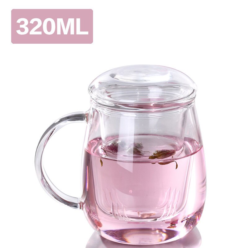 Klart glas krus glas kaffe te kop mælk juice krus med mesh te si infuser med filter tekande varmebestandige glas krus: 300ml glas te kop