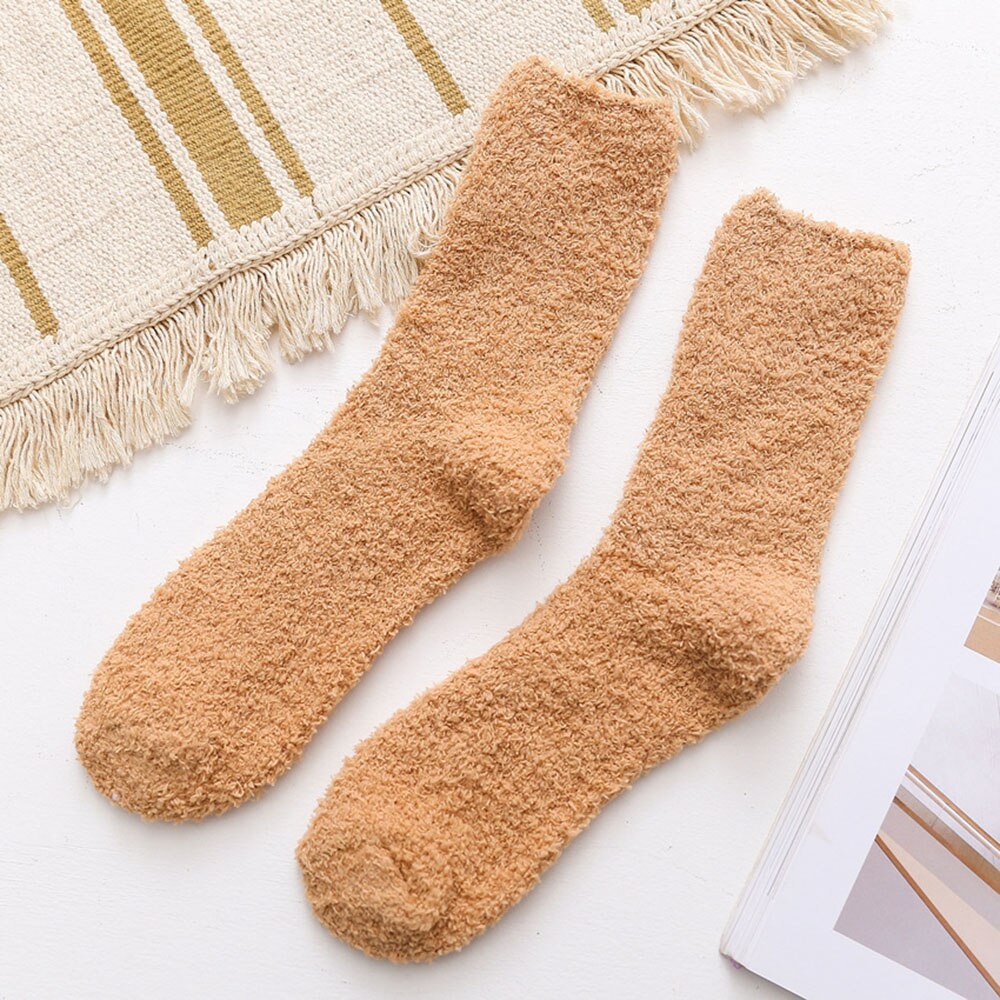 Calcetines gruesos para mantener el calor para hombre y mujer, medias de lana térmica para dormir, botas de suelo, calentador de piernas, accesorios Unisex: Caqui