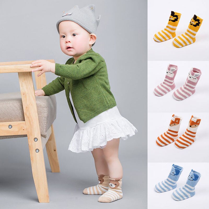 Nette Karikatur Baby Socken Für Neugeborene Streifen Baby Mädchen Jungen Socken Baumwolle Kleinkind Kleinkind Anti Unterhose Boden freundlicher Socken