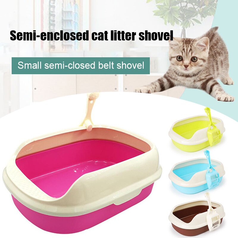Semi-closed Plastic Cat Toilet Crack-proof Shatter-Resistant Training Pets Cat Litter Box SASW666