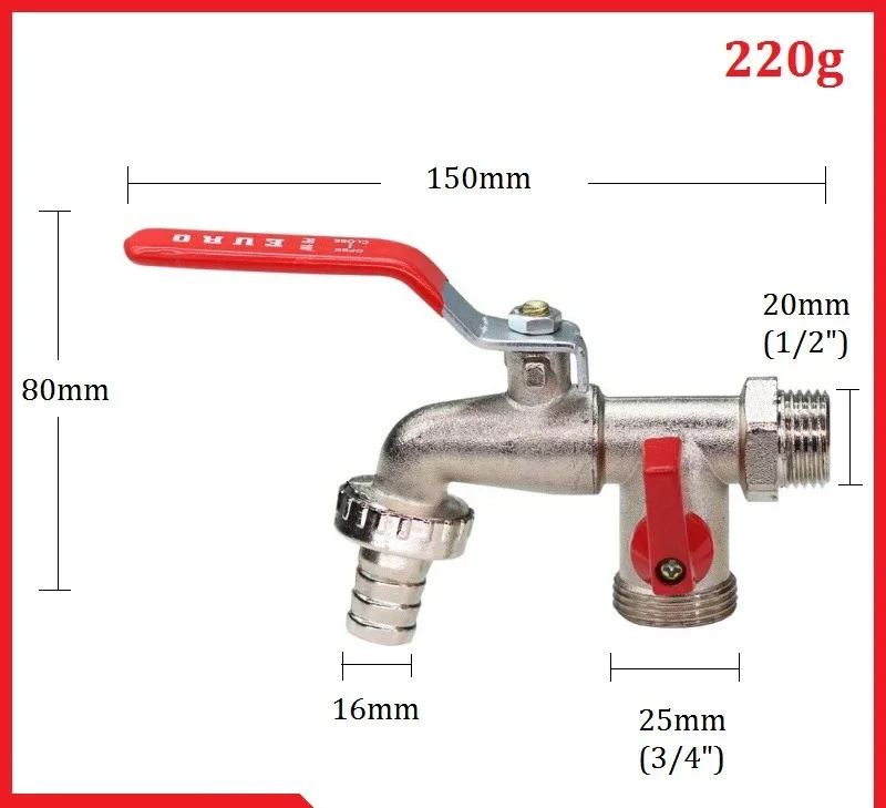 Garden Tools Brass Water Faucet 1/2" Outside & Inside Used Easy Turn On/Off Lever Handle Watering Supply Taps Ball Valve: Burgundy