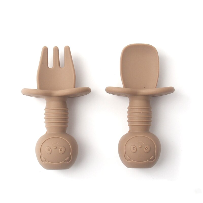 Juego de 2 unids/set de vajilla de silicona para bebé, utensilios de entrenamiento de autoalimentación, de fácil agarre, tenedores de mango corto: S7