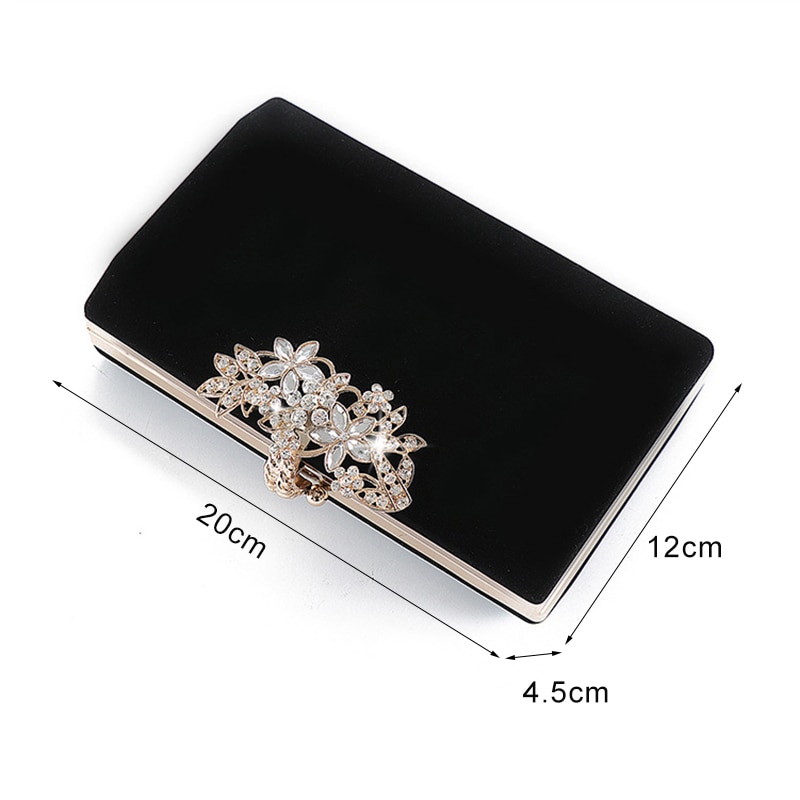Pochette de soirée pour femmes sac de fête noir pochette sac à main exquis diamant fleur serrure sac de mariage velours sac à main sac à bandoulière ZD1281