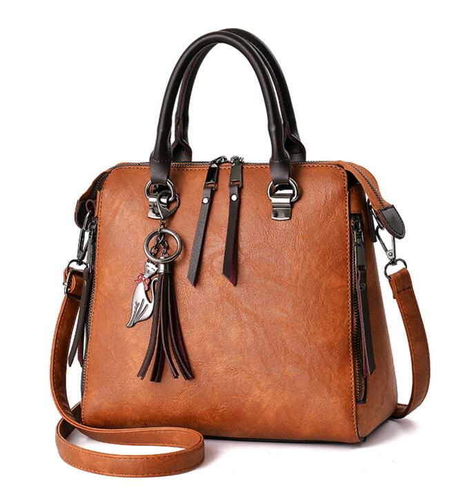 Dames handtassen met bontprint damestassen dames pu leren schoudertassen leuke tote bag bolsa  lb340: Bruin