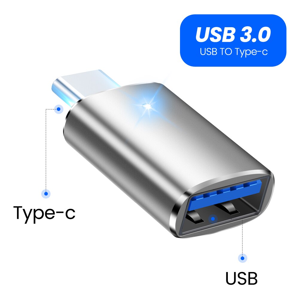 Elough OTG USB C Adapter USB 3.0 To Type C For Xiaomi Samsung USB type C Male To Micro USB Female Converter USBC OTG Connector: White 2led