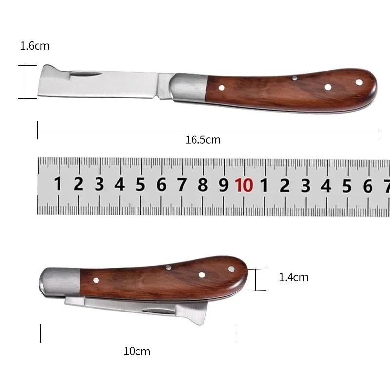 Wooden Handle Folding Grafting Knife Stainless Steel Garden Fruit Tree Grafting Pruning Tools Gardening Grafting Garden Tool: Gold