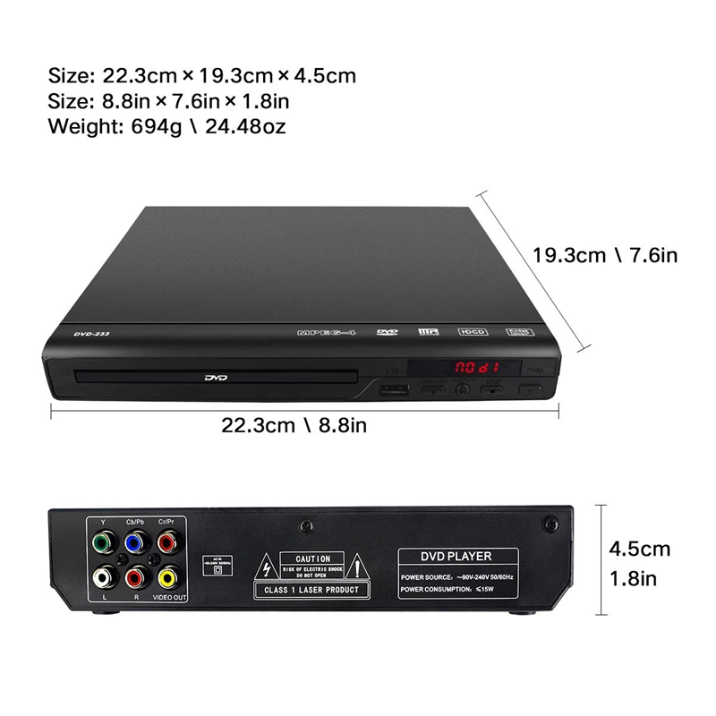 Dvd-speler Voor Thuis Ondersteuning Usb-poort Compact Multi Regio Dvd/Svcd/Cd/Disc Speler Met Afstandsbediening controle, ingebouwde Pal/Ntsc-systeem