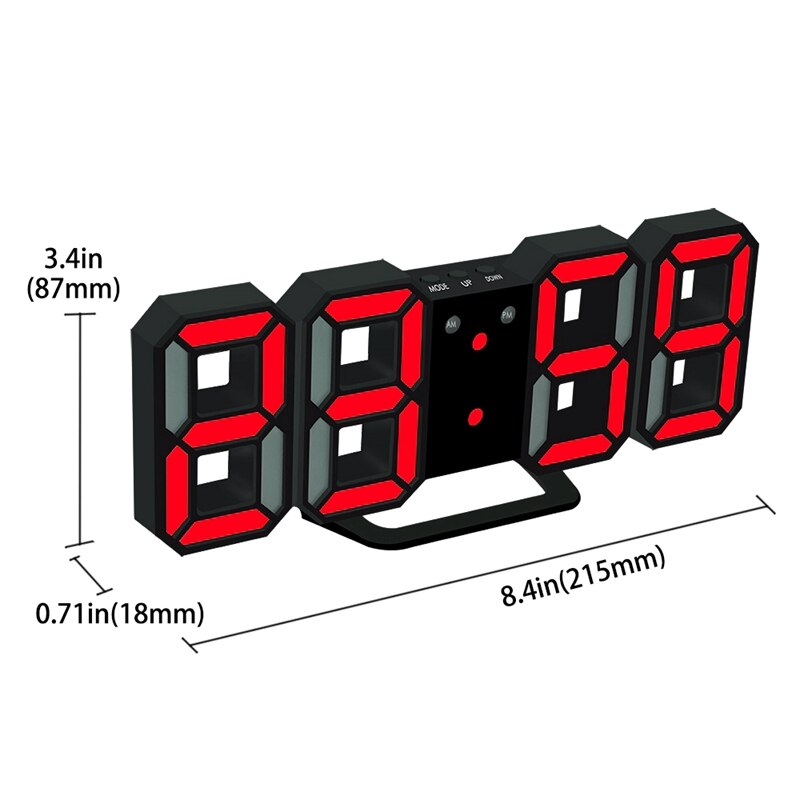 Moderne Wandklok 3D Led Digitale Wandklok Wandklok Klok Zwart En Rood