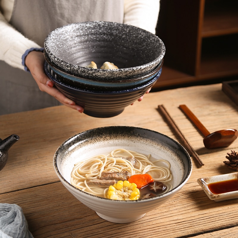 Japanilainen taide retro keraaminen ramen kulho kaupallinen astiasto yksinkertainen kotitalous suuri keitto nuudeli salaatti jälkiruokakulho 1500ml