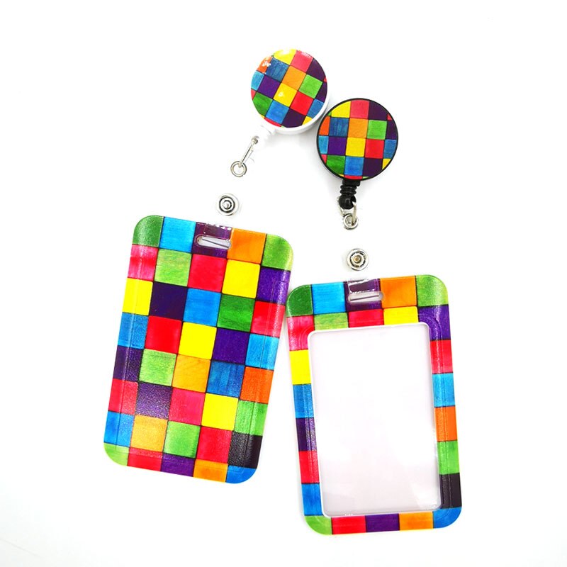 Rainbow lattice Pattern Horizontal ID Retractable Badge Holder ID Badge Holder Clip Name Card Keychain Nurse Work Decorations