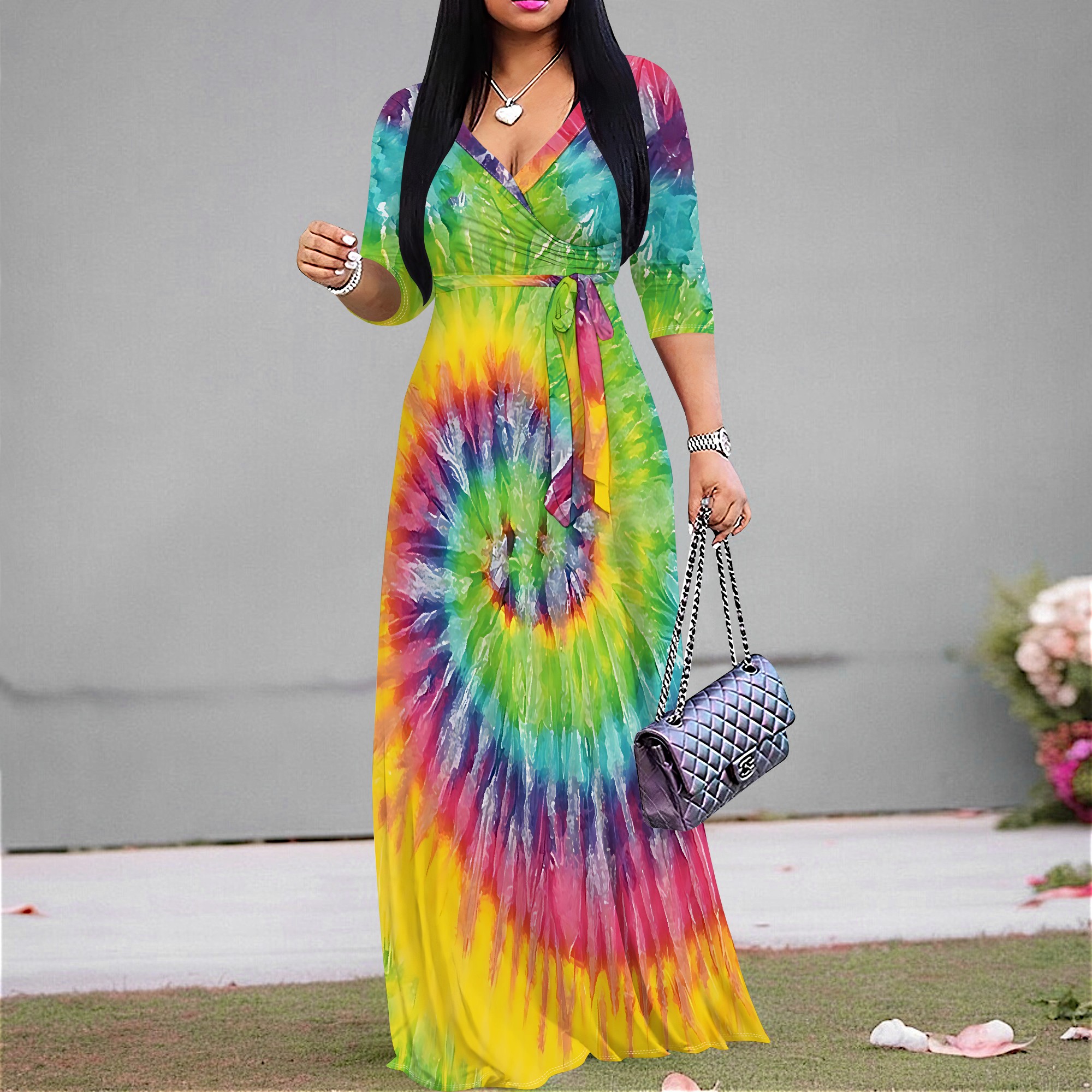 Summer Printed Short Sleeve Maxi Dress for Women Short Sleeve Long Dress Cocktail Party Loose Casual Dresses