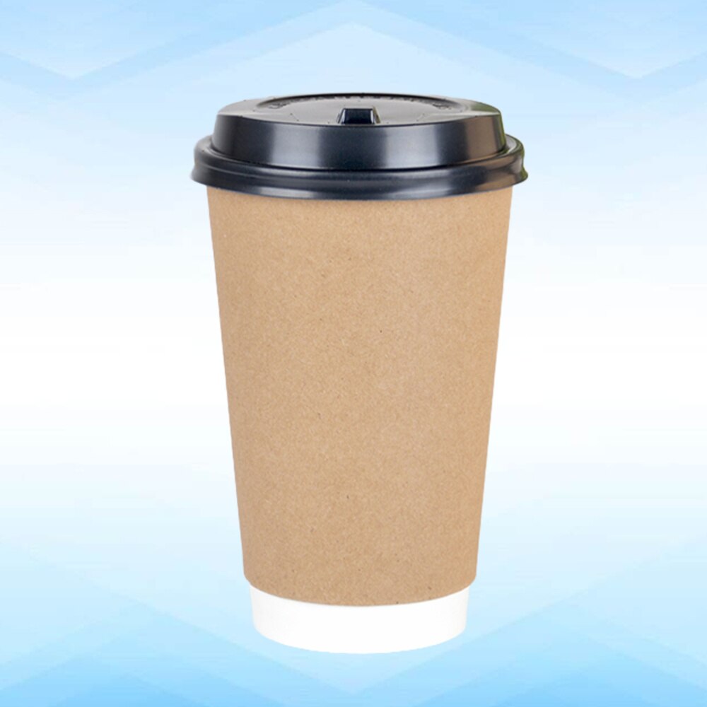 25PCS Disposable Double Layer Coffee Cups Insulation Takeaway Milk Tea Kraft Paper Cup with Lid for Cafe Dessert Shop (16oz)