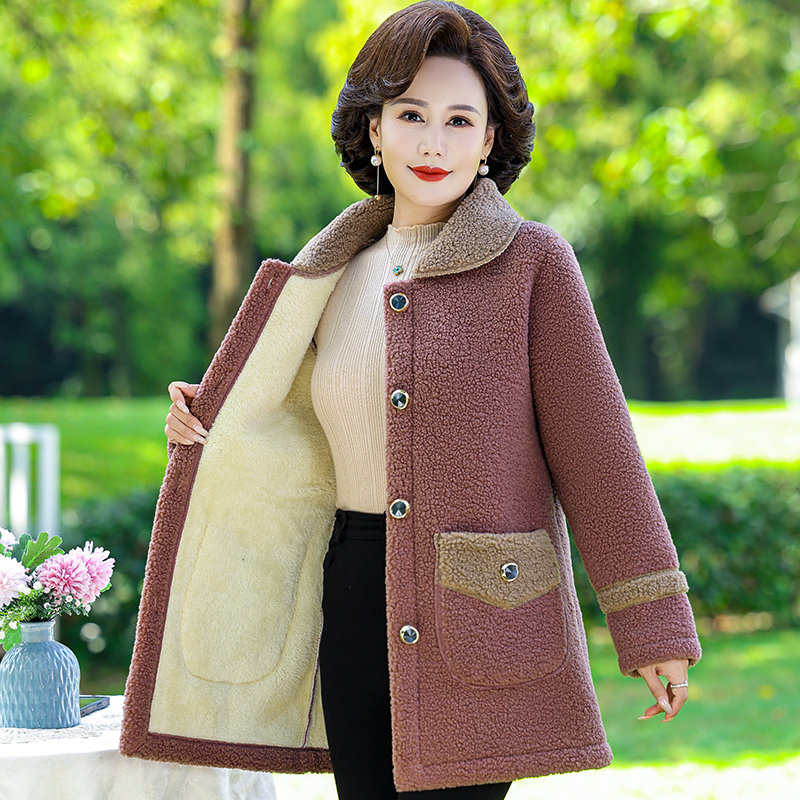 Chaqueta de Otoño Invierno para mujer, abrigo cálido de lana gruesa, abrigo de piel de cordero para mujer, vestido suelto medio largo para madre, chaqueta femenina