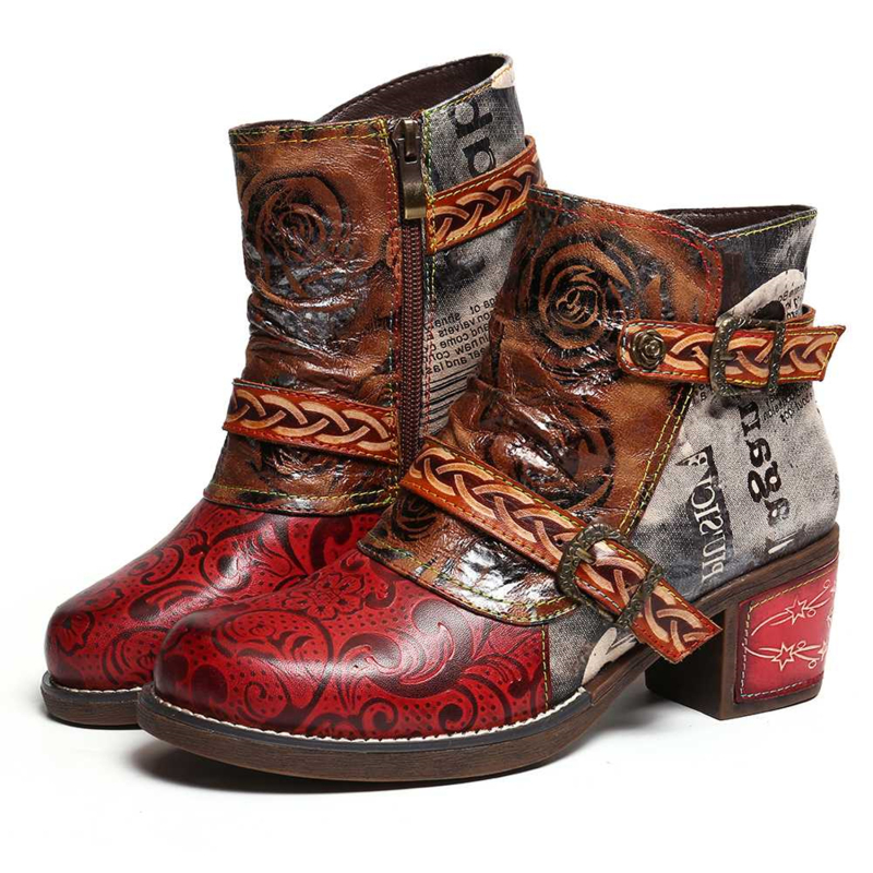 Botas con estampado de serpiente para mujer, Botines de cuero con estampado de serpiente, estilo étnico, de tacón medio, tallas 35-43, Otoño e Invierno