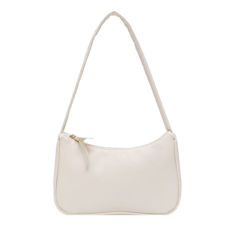 Sacs pour femmes dame sac à main en cuir souple sous les bras sac décontracté rétro Mini sac à bandoulière PU dame sac à main fermeture éclair sac: White