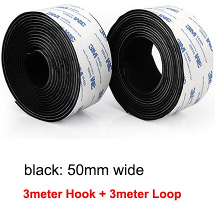 3M/Pair Self Adhesive Hook and Loop Fastener Tape 3M Hook Adhesive Tape Double Sided Sticker Carpet Gripper Pad Wall Mounting: 50mm black