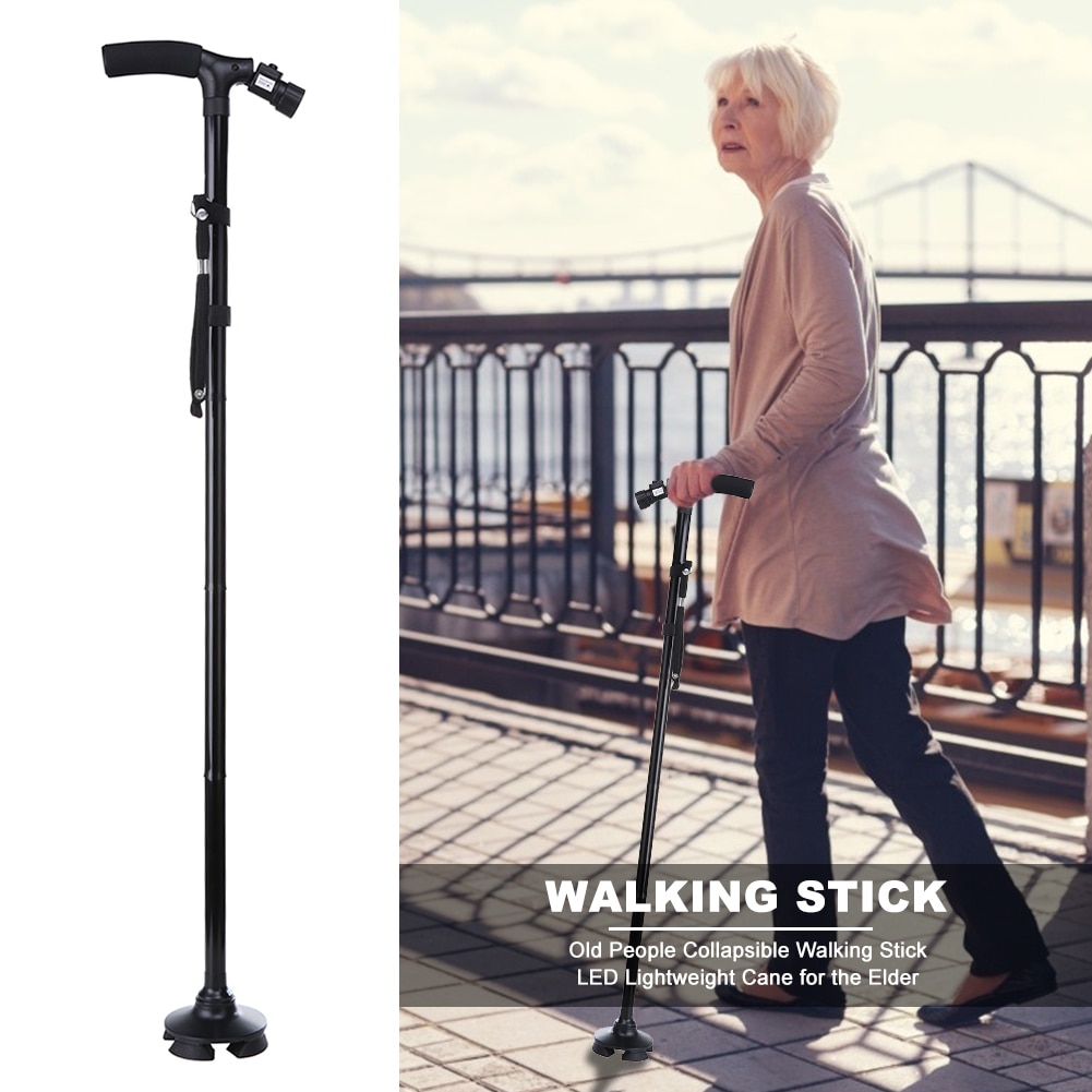 Old People Collapsible Walking Stick LED Lightweight Cane for the Elder