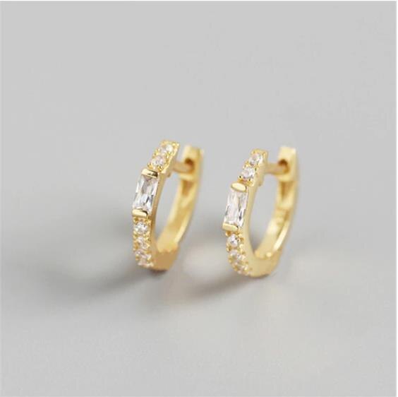 ROXI 925 Sterling Silver Clear Zircon Circle Stud Earrings for Women Square Crystal Loop Earrings Korean Jewelry Wedding Earring: Gold