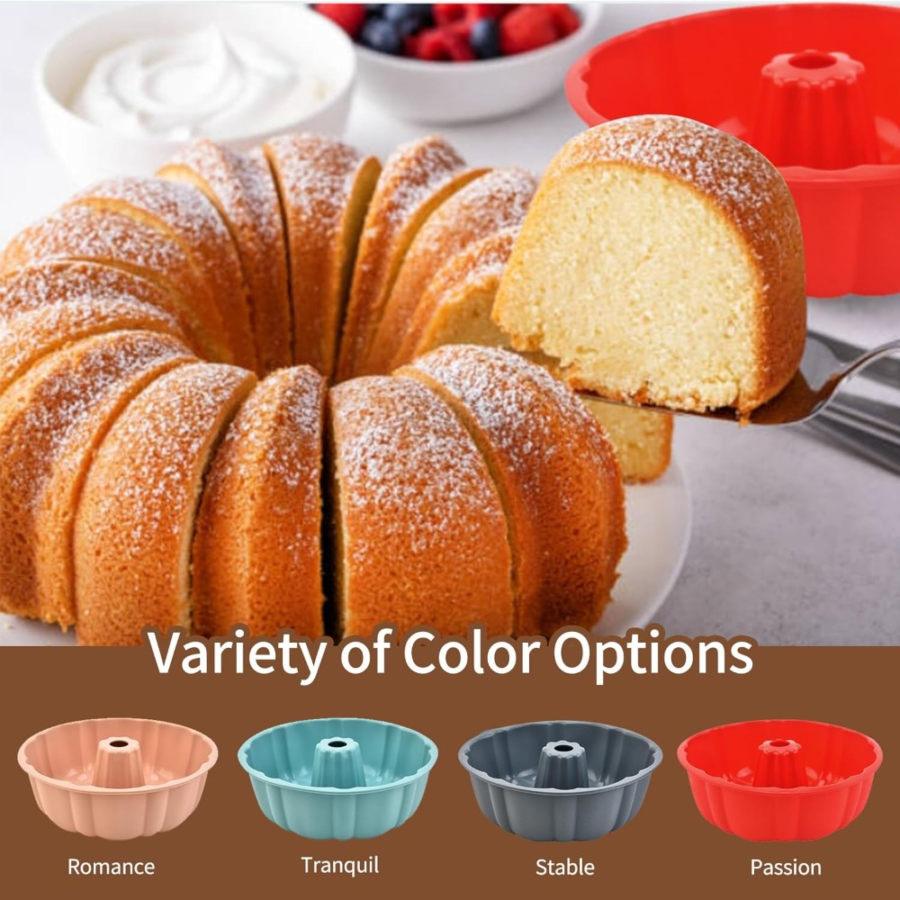 10inch Bundt Cake Pan Non-Stick Silicone Bakeware Fluted Round Baking Mold for Oven Home Kitchen Premium Reusable Easy Release