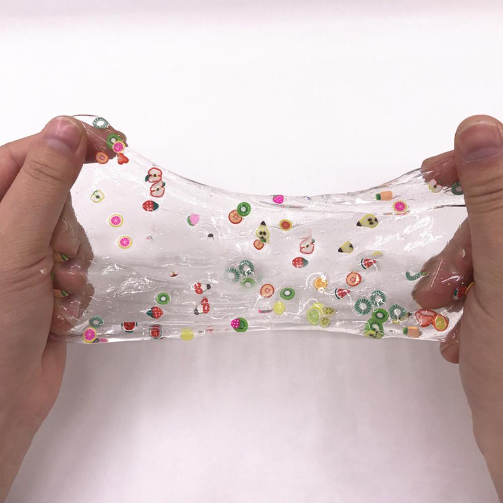Genomskinlig skivad fruktsallad slime magic mud kitty stressavlastning slam leksak