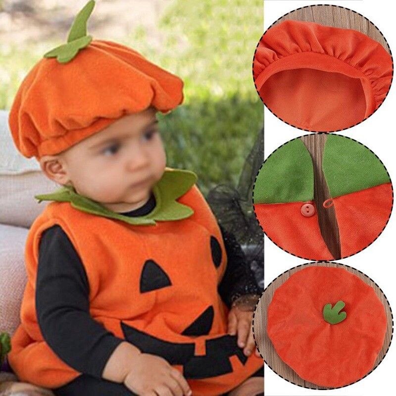 2 stuks halloween-kostuums peuter babyjongens meisjes romper pompoen mouwloos jumpsuit hoed outfit babykleding 0-3 jaar