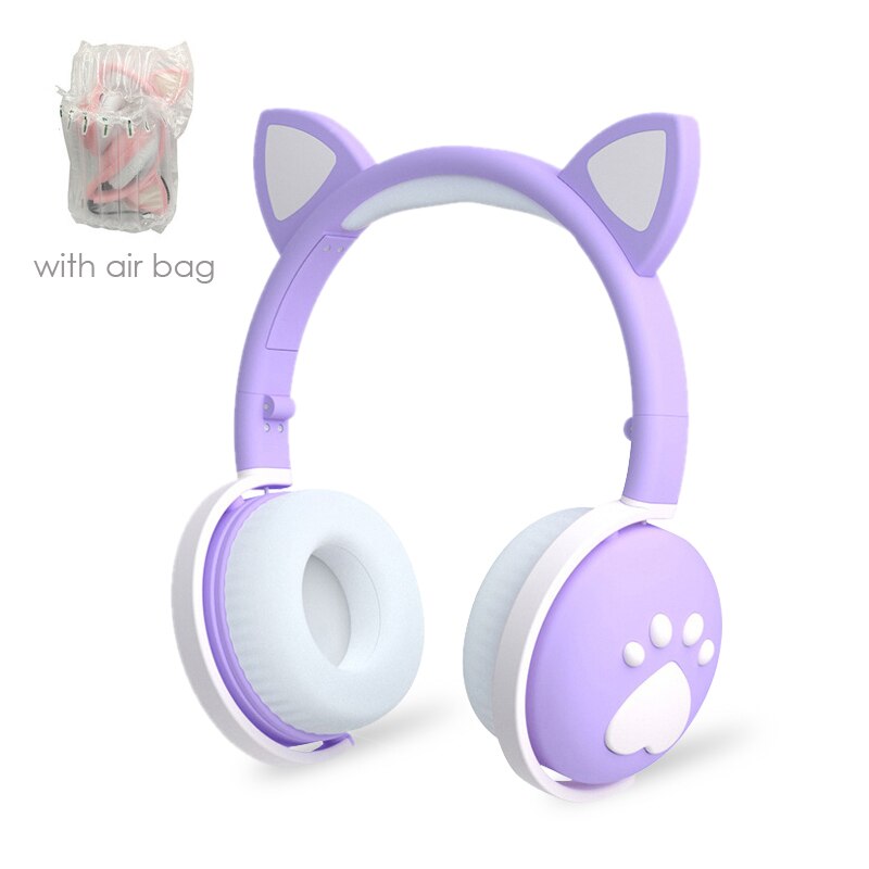 Cute cat Ear Paw Headset Glowing Kids Wireless Bluetooth 5.0 Headphones daughters Girls Earphones with Mic Children: C no box