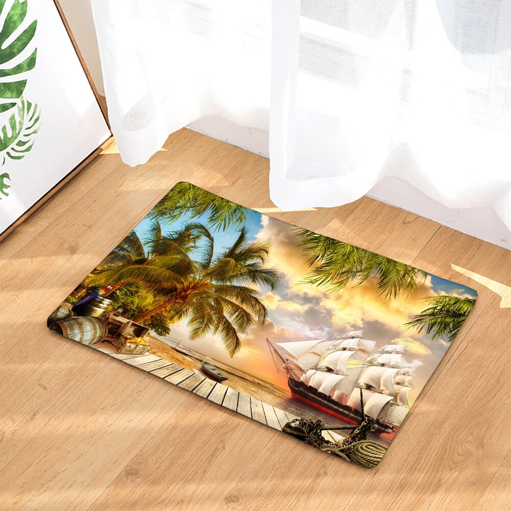 45*75CM Mediterranean Ocean Beach Style Bathroom Carpet Bath Mat Set 3D Printed Bathroom Floor Carpet Toilet Rugs WC Doormat: Dark Khaki / 500MMx800MM