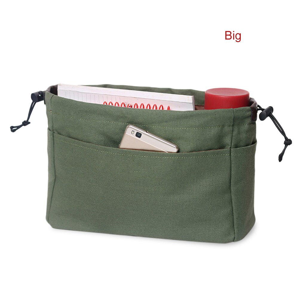 Canvas Purse Organizer Bag Organizer Insert with Compartments Makeup Travel Storage Handbag Best -WT: green L