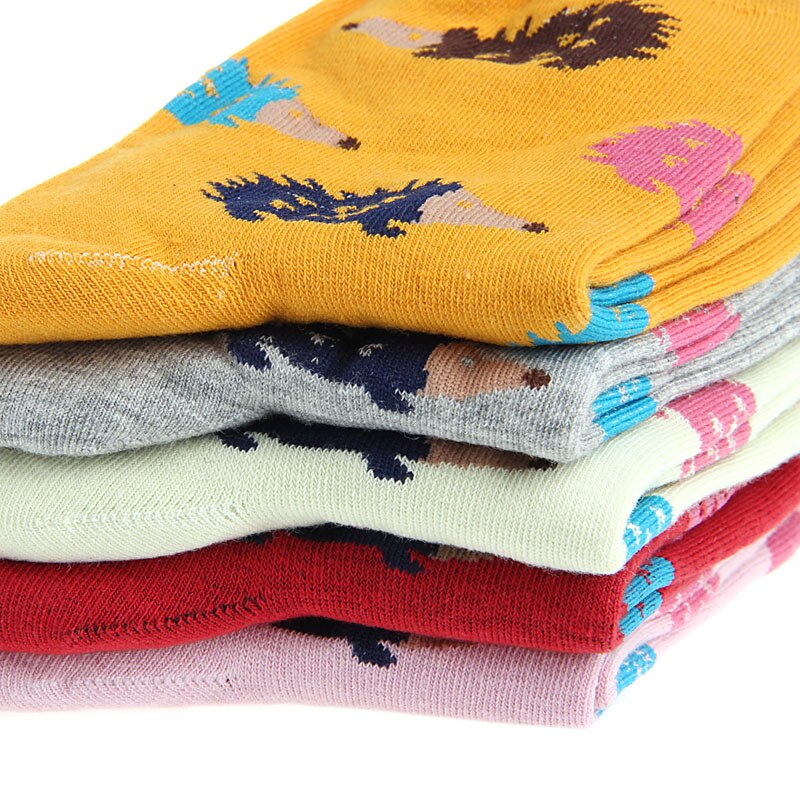 Calcetines cálidos de algodón suave para mujer, medias casuales de 5 colores con dibujos de animales, erizo, invierno, 1 par