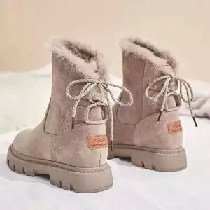 Botas de nieve para mujer, zapatos de invierno antideslizantes con suela gruesa de gran ayuda, novedad de , suela plana, zapatos de algodón de terciopelo salvaje plus soft bo: Khaki / 39