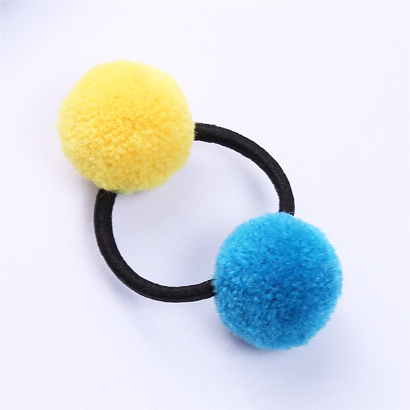 1PC lindo niñas pompón pelo lazos doble Pom elástico banda de pelo Pelo cuerdas, accesorios para el cabello para niños las niñas