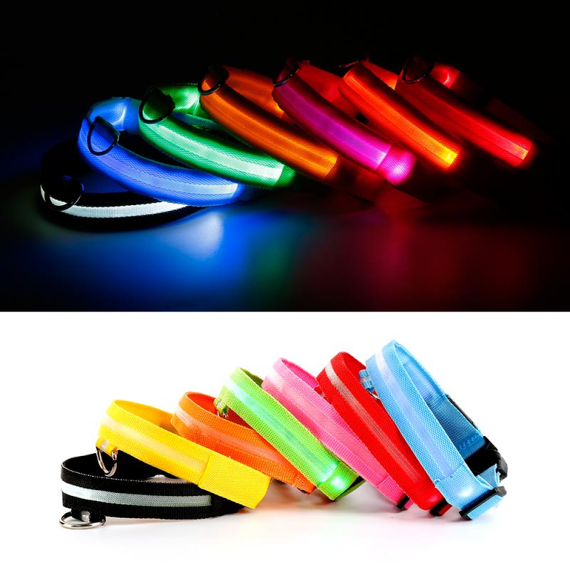 LED Cat And Dog Pet Collar Flashing Dimmable Safety Light Emitting Nylon Label Luminous Collar Safety Light L Free Ship