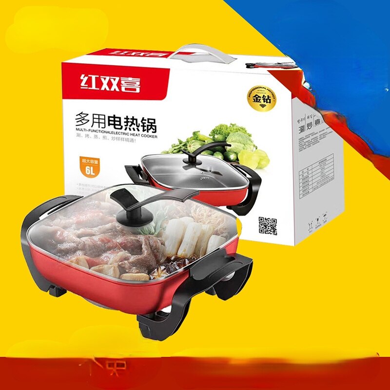 Marmite électrique double soupe Shabu, ustensiles de cuisine d&#39;intérieur sans fumée, cuisinières à Induction antiadhésives 6L, 1300W 220V