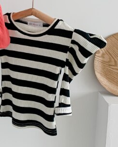 Autunno 2020 delle ragazze del manicotto di soffio di colore della caramella T-shirt 2-7 anni i bambini in cotone all-partita Magliette E Camicette: striped / 7