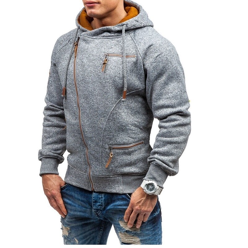 Outono personalidade tendência de manga comprida hoodies camisola multi-zíper cardigan cor sólida esportes lazer ginásio treino moletom