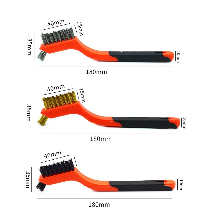 Set di spazzole metalliche Setole in nylon/ottone/acciaio inossidabile con impugnatura curva per la pulizia profonda di ruggine, sporco e vernice