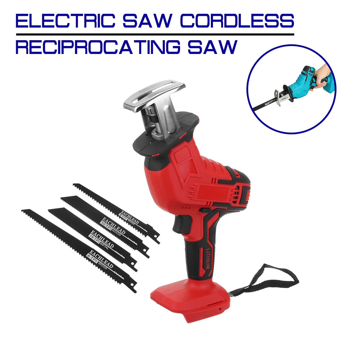 Mini Electric Saw Cordless Reciprocating Saw With 4 Saw Blades Woodworking Cutting DIY Power Saws Tool For 18V Makita Battery