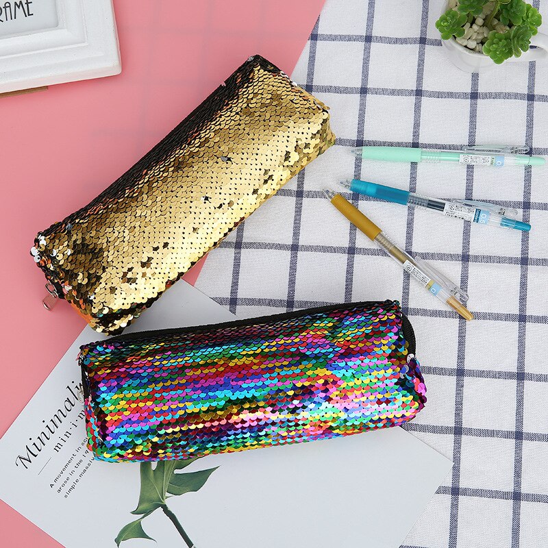 Estuche holográfico de lentejuelas para lápices, material escolar, suministros para lápices, kalem kutusu kawaii